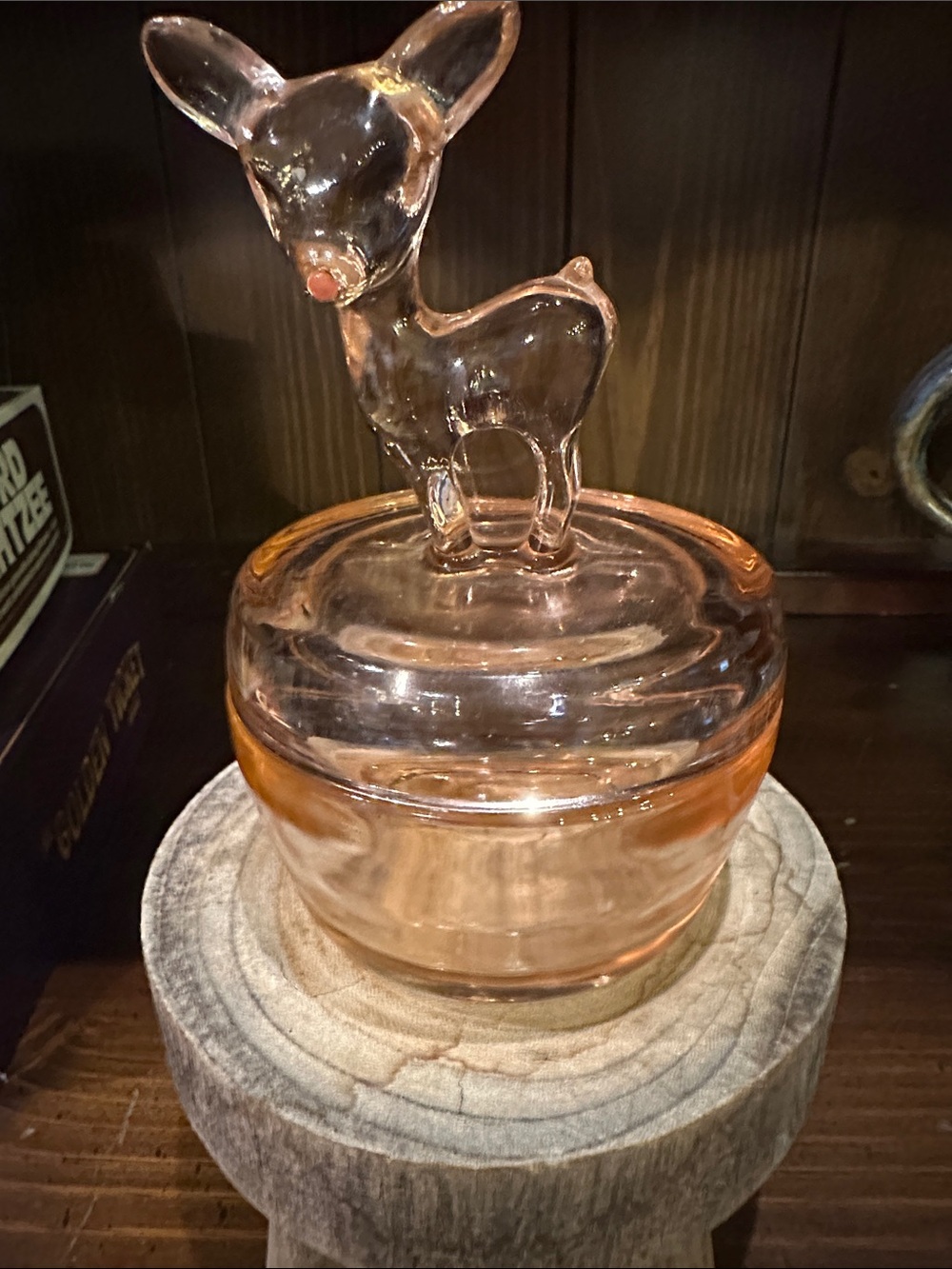 Jeanette vintage Deer Candy Jar - Pink Glass
